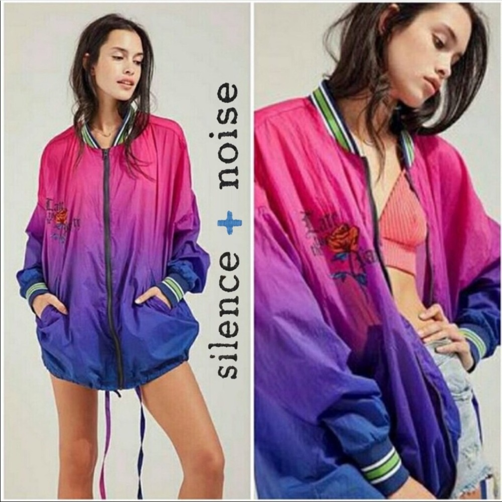 Silence + Noise Pink and Purple Bomber Jacket
